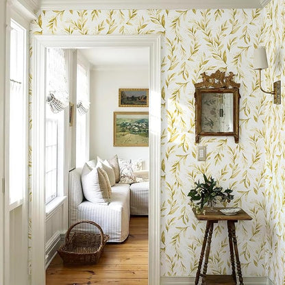 Livebor Leaf Peel and Stick Wallpaper Olive Leaf Contact Paper 17.7in x 393.7in - Image 9