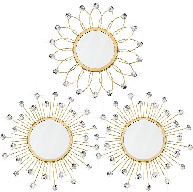 3 Pack Metal Mirrors for Wall Sunburst Wall Mirrors Home Décor Decorative by Uaussi