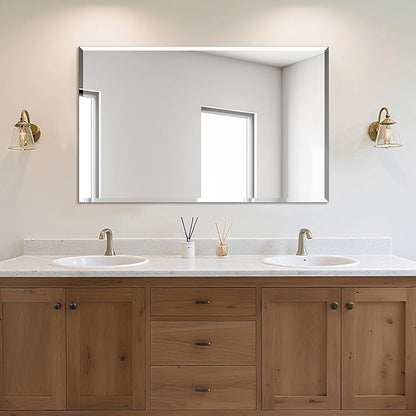 Ruomeng Rectangle Wall Mirror Frameless Bathroom Mirror 48” x 30" Beveled Edge by Ruomeng