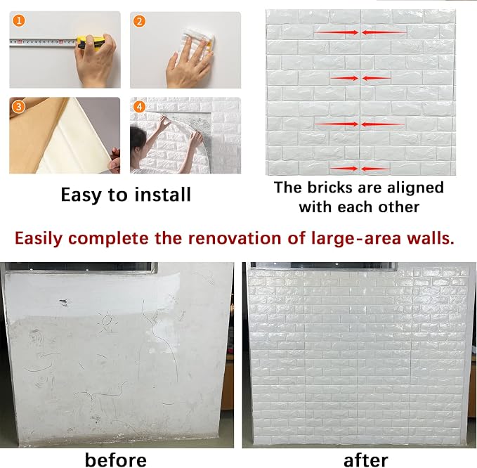 3D Wall Panels Peel and Stick 30PCS Gray Foam Brick Wallpaper - Image 6