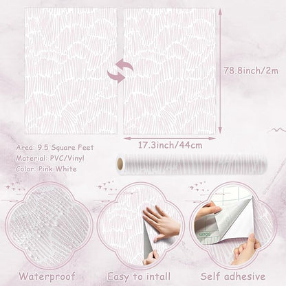 Theper Pink Striped Wallpaper Peel and Stick Wallpaper Boho 17.3"×78.8" Simple - Image 3