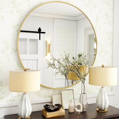 VooBang Gold Round Bathroom Mirror, 24 inch Circle Wall Mounted Hanging Mirror - Image 7