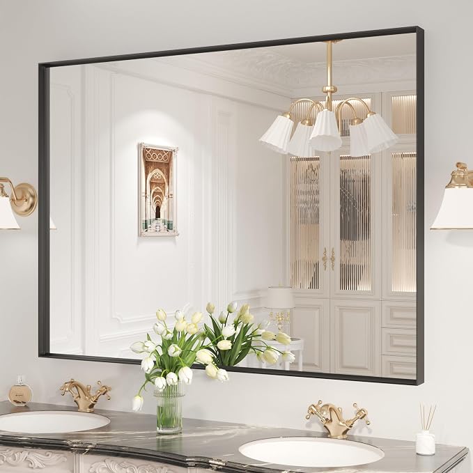 LOAAO Black Bathroom Mirror 48"X40" - Image 3