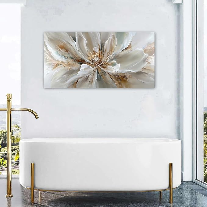 Flower Wall Art Vintage White Floral Canvas Pictures Abstract Blooming Flower - Image 5