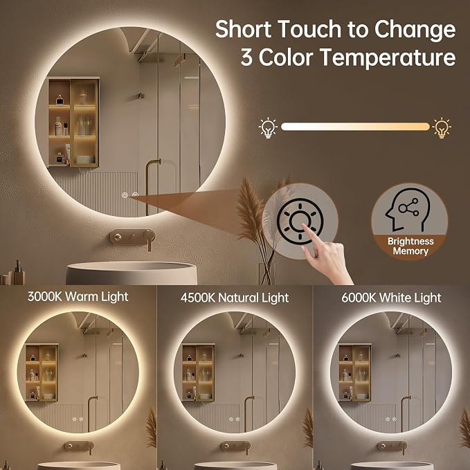 LOVESPEJO 30 Inch Round Backlit Bathroom Mirror - Image 5