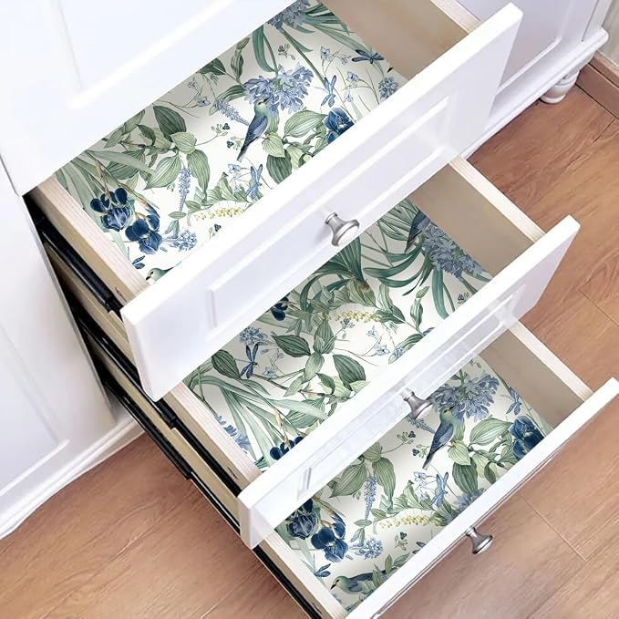 Floral Wallpaper Peel and Stick Blue Flower Contact Paper 16.9inch x196.8inch - Image 2