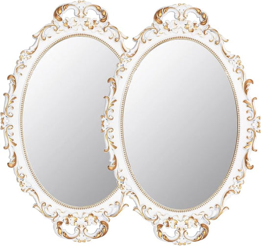 Tstarer 2 Pack - Vintage Decorative White Framed Mirror, Wall Hanging Mirrors & by Tstarer