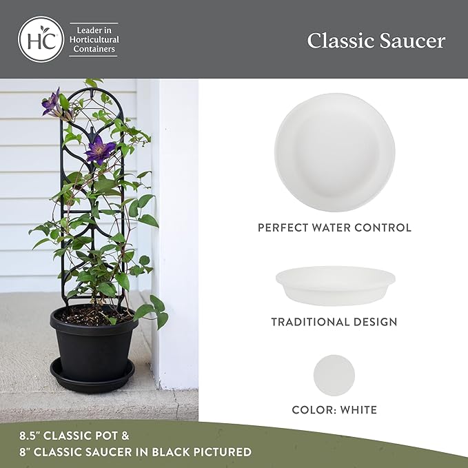The HC Companies Flower Pot Saucers - Plastic Plant Saucer for Outdoors & Indoors - Traditional Design Plant Pot Trays for Water Drainage - Durable & Stylish Round Plant Tray (17.5-inch White)