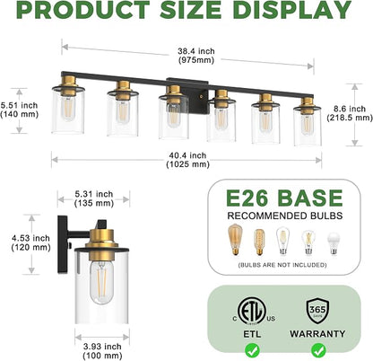 DORESshop Bathroom Light Fixtures, 6-Light Gold and Black Bathroom Lighting - Image 3