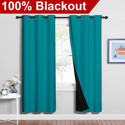 NICETOWN Full Shade Curtain Panels, Peacock Teal, Pair of Thermal Insulated & - Image 2