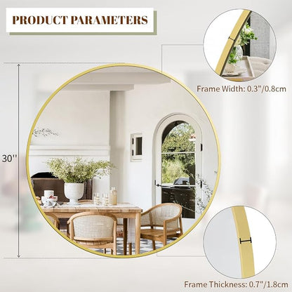 BEAUTYPEAK 30 Inch Round Mirror, Metal Frame Circle Mirror, Wall Mounted - Image 4