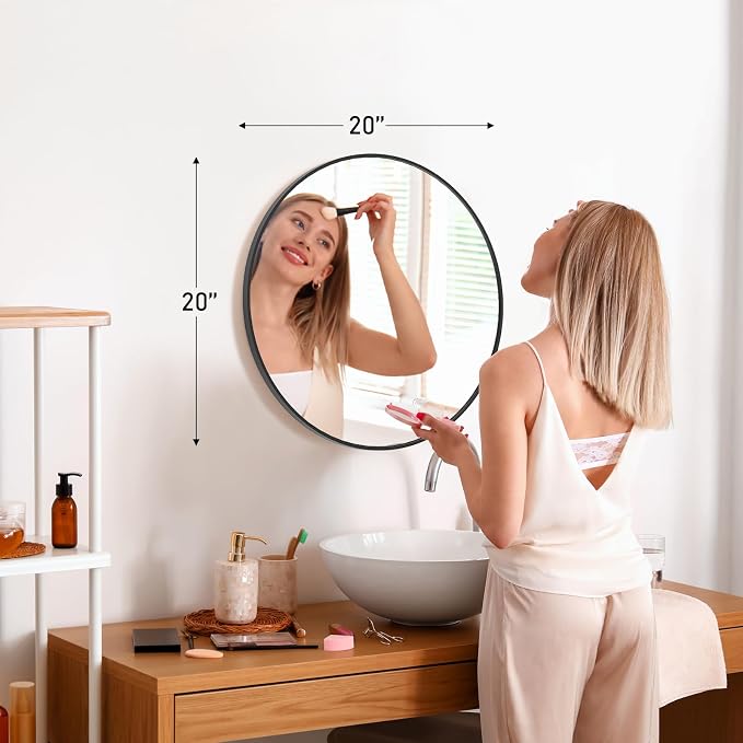 NEWBULIG Round Bathroom Mirror for Over Sink, 20 Inch Wall Mount Vanity Circle - Image 2