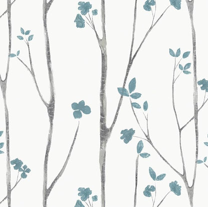 Timeet Blue White Floral Leaf Boho Wallpaper 16.14"x118.11" Self-Adhesive by Timeet