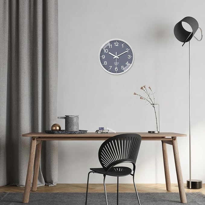 XNM 12 Inch Grey Modern Minimalist Wall Clocks Battery Operated Silent Non - Image 4