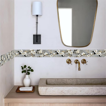 Cherry Blossom Wallpaper Border 196x4 Inch Peel and Stick Wall Border Gray - Image 3