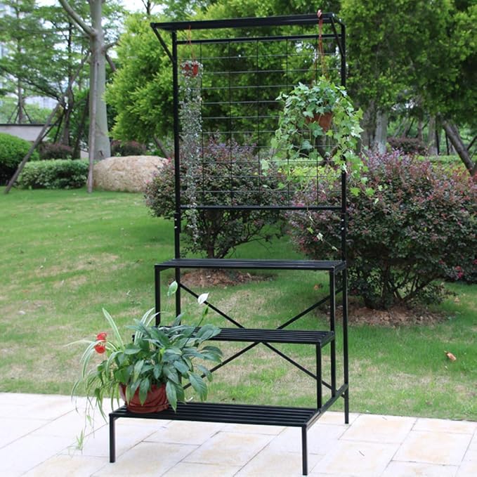 Zhongma 3 Tier Large Heavy Duty Plant Stand with Hanging Plant pot shelf, 35.43 x 33.27 x 78.74, Tall multi layer Plant Holder for Home, Garden, Each Tier: 35.43 L x 10.5W, Easy to Hold Large Plant