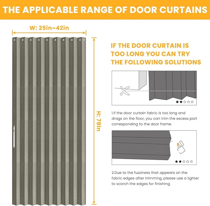 AJAZZ 100% Blackout Accordion Door Magnetic Door Curtain Folding Closet Doors - Image 2