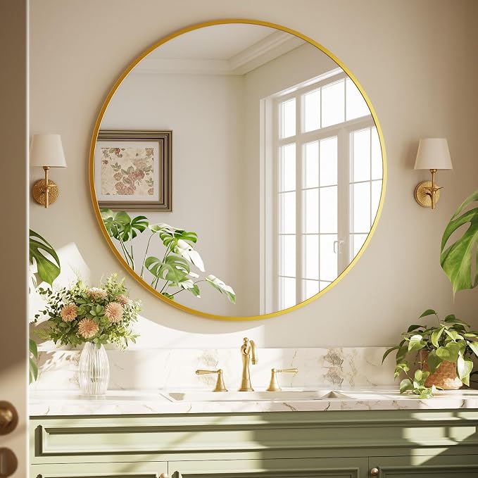XRAMFY 42 Inch Round Gold Metal Wall Mirror - Image 3