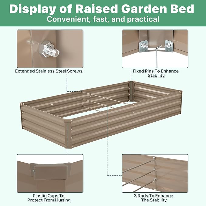 Metal Raised Garden Bed with Greenhouse 2 Large Zipper Windows Dual Use,Galvanized Steel Raised Garden Bed for Gardening Vegetables Fruit,20pcs T-Types Tags & 1 Pair of Gloves,6x3x1FT,Brown