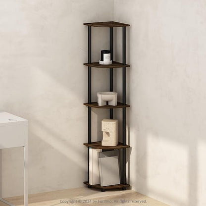 Furinno TURN-N-TUBE Corner Shelf, 5-Tier Corner Bookshelf, Open Storage Shelves - Image 2