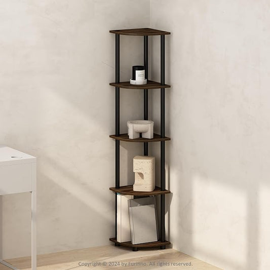 Furinno TURN-N-TUBE Corner Shelf, 5-Tier Corner Bookshelf, Open Storage Shelves - Image 2