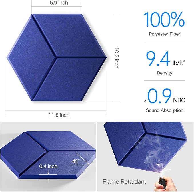 8 Pack Self-Adhesive Acoustic Panels 12" X 10" X 0.4" -Sound Proof Foam Panels - Image 3
