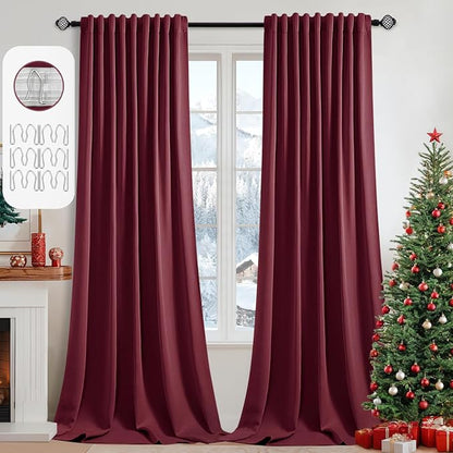 MIULEE Christmas Wine Red Back Tab Blackout Curtains 108 Inch Long 2 Panels Set by MIULEE