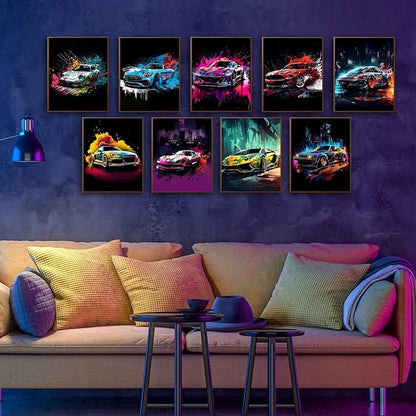 tgguytiy 9pcs Car Wall Art Prints Racing Car Canvas Posters Fashion Wall Decor - Image 5
