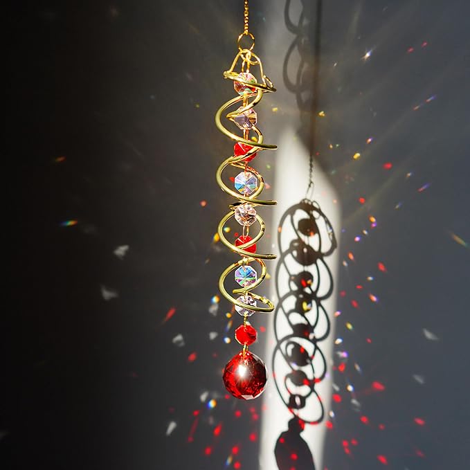 H&D HYALINE & DORA 17.7in Crystal Suncatcher Gazing Ball Spiral Tail,Wind Spinner Sun Catcher with Octagonal Beads,Sun Catchers Window Hanging for Outdoor Garden Decor
