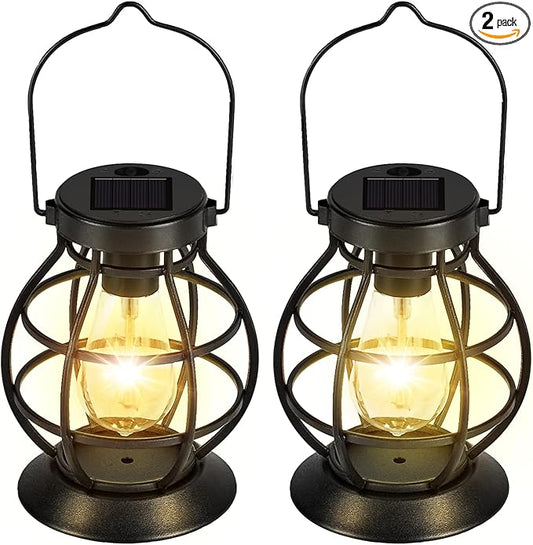 2 Pack Solar Lanterns Outdoor Hanging Lantern Lights, Metal Decor Lantern, Waterproof LED Decorative Garden Light - Garden Decoration for Patio, Yard, Pathway, Landscape