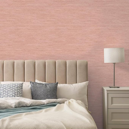 Tempaper Textured Salmon Pink Horizontal Faux Grasscloth Removable Peel and - Image 2