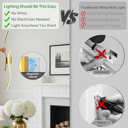 Battery Operated Wall Sconce Set of Two, Dimmable Modern LED Rechargeable Wall - Image 3