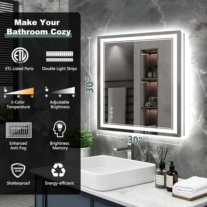 30x30 Inch LED Bathroom Mirror - Image 2