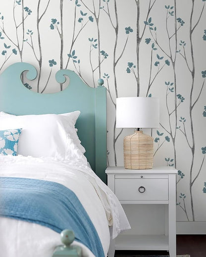 Timeet Blue White Floral Leaf Boho Wallpaper 16.14"x118.11" Self-Adhesive - Image 7