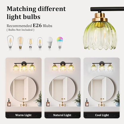TALOYA Bathroom Vanity Light Fixtures, 3-Light Modern Black and Gold Wall - Image 7