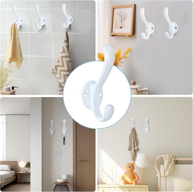 8 Pack Coat Hooks Wall Mount Heavy Duty Utility Retro Double Hooks - Image 2