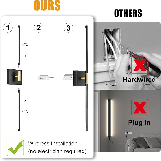 Morauroral 36 Inch Battery Operated Wall Sconces Set of 2, Dimmable Battery - Image 4