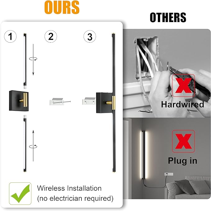 Morauroral 36 Inch Battery Operated Wall Sconces Set of 2, Dimmable Battery - Image 4