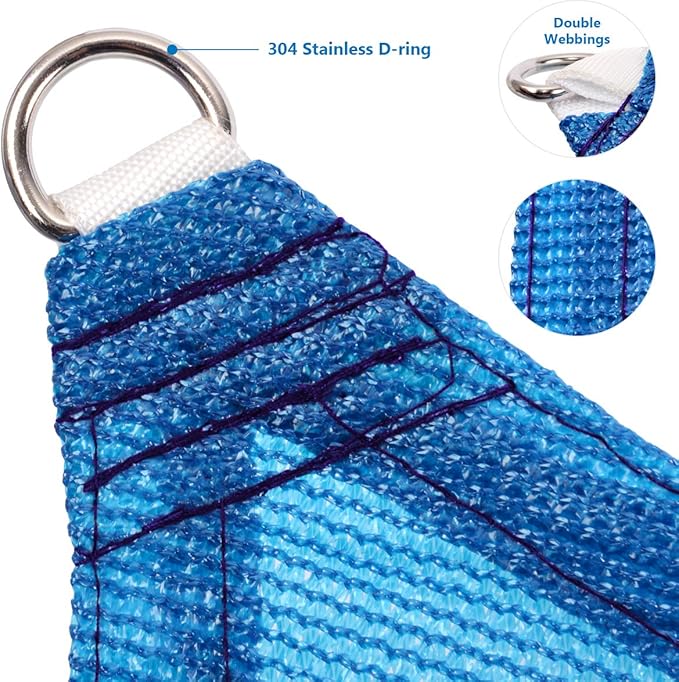 Eden's Decor Straight Flat-Edged Sun Shade Sail Rectangular 13' x 20' Blue UV-Blocking Outdoor Canopy Fabric Cloth Awning for Pergola Patio Garden Backyard Custom Size