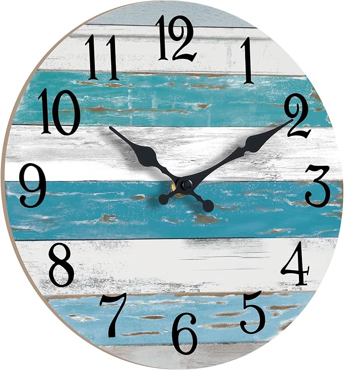 KECYET Wall Clock Battery Operated 10 Inch Outdoor Beach Style Blue Coastal - Image 4