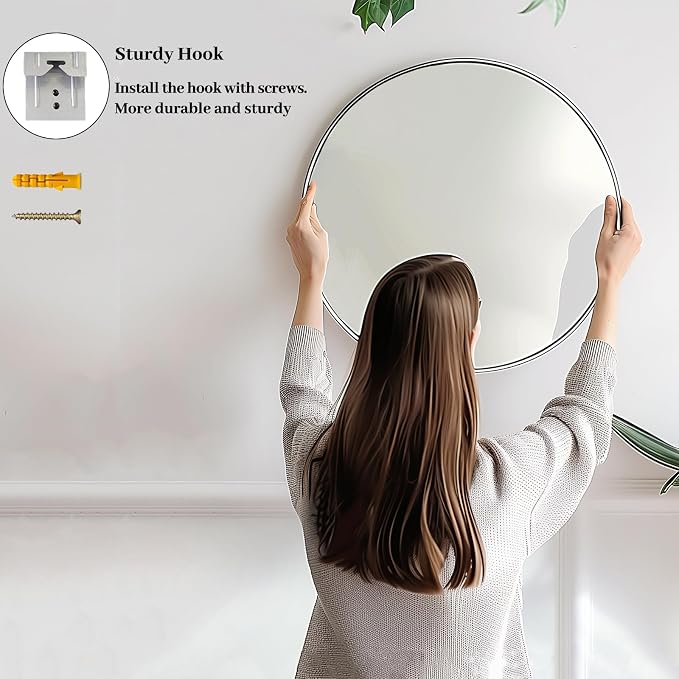 Sunniry Silver Round Mirror 30 inch, Round Bathroom Mirror, Circle Wall Mirrors - Image 5