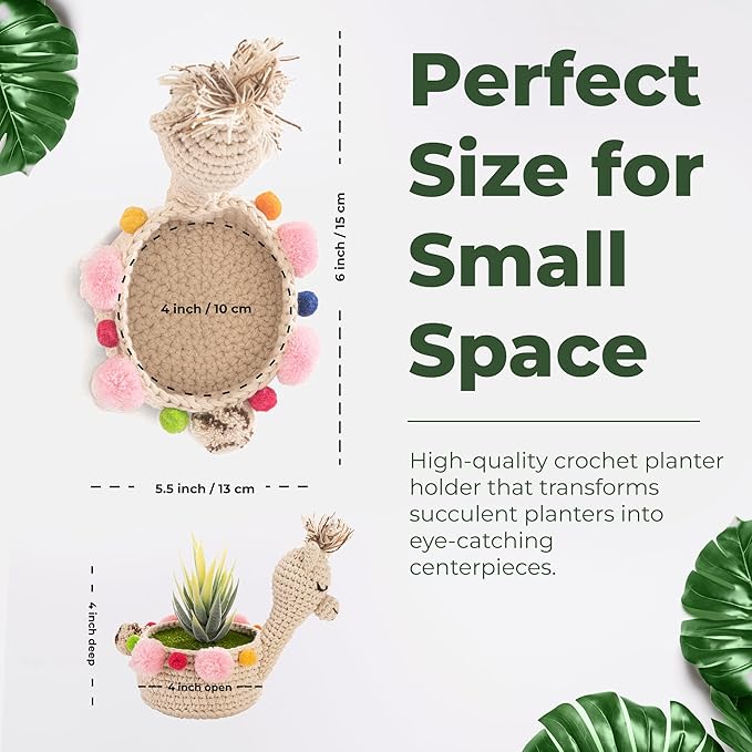 Crochet Llama Planter Holder, Outdoor and Indoor Hanging Planters, Desk and Wall Planter Holders for Home and Office, Plant Hanger Gift Idea for Animal Lovers, Crochet Llama 4-inch Diameter