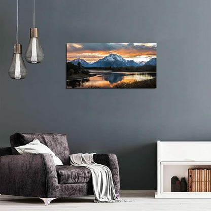 Grand Teton Mountain Wall Art National Park Posters Sunset Oxbow Bend Scenery - Image 5