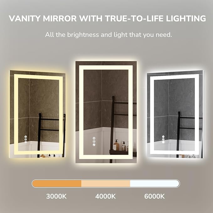 USHOWER LED Bathroom Mirror 40x32 Inch Tempered Glass - Image 4