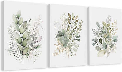 WRFON UnFramed Sage Green Botanical Wall Art Set of 3, Watercolor Eucalyptus & by Unknown