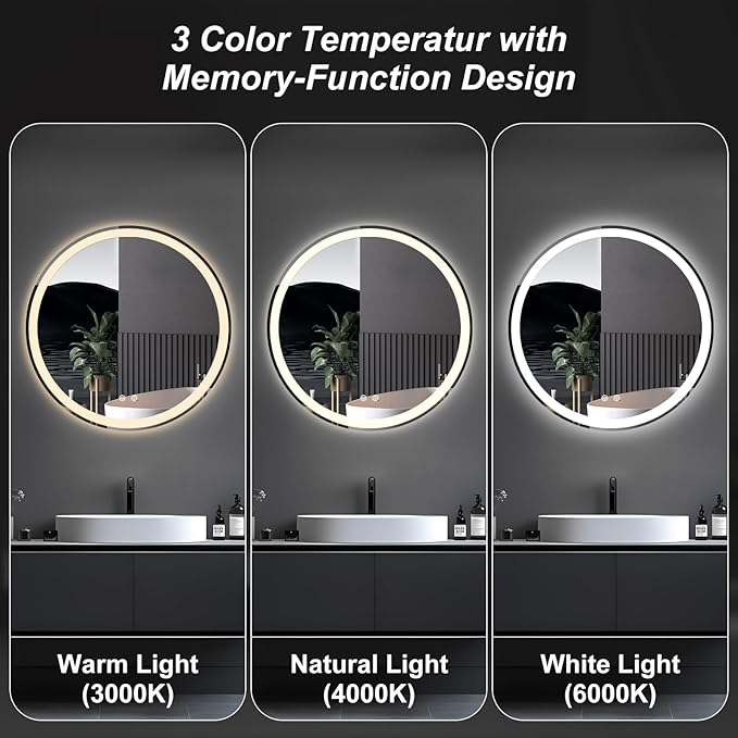 NEWBULIG 36 Inch Round LED Bathroom Wall Mirror - Image 6