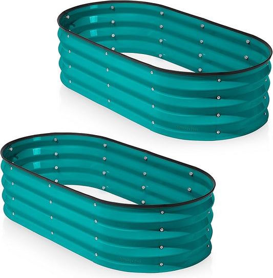 Galvanized Raised Garden Beds Outdoor // 4×2×1 ft (2-Pack) Planter Raised Beds for Gardening, Vegetables, Flowers (Turquoise) // Large Metal Garden Box