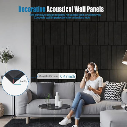 Acoustic Wall Panels – 8 Pack 31.75"x15.75" Thick Black Striped Groove Sound - Image 2