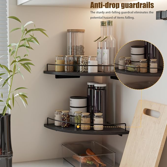 Corner Floating Shelves, Rustic Brown Wood, Wall Mount Storage - Image 5