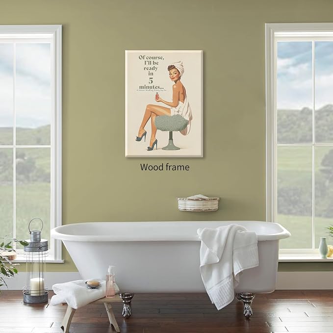 Boho Sage Green Bathroom Poster Vintage 70s Pin Up Girl Wall Art 12X16 inch - Image 4